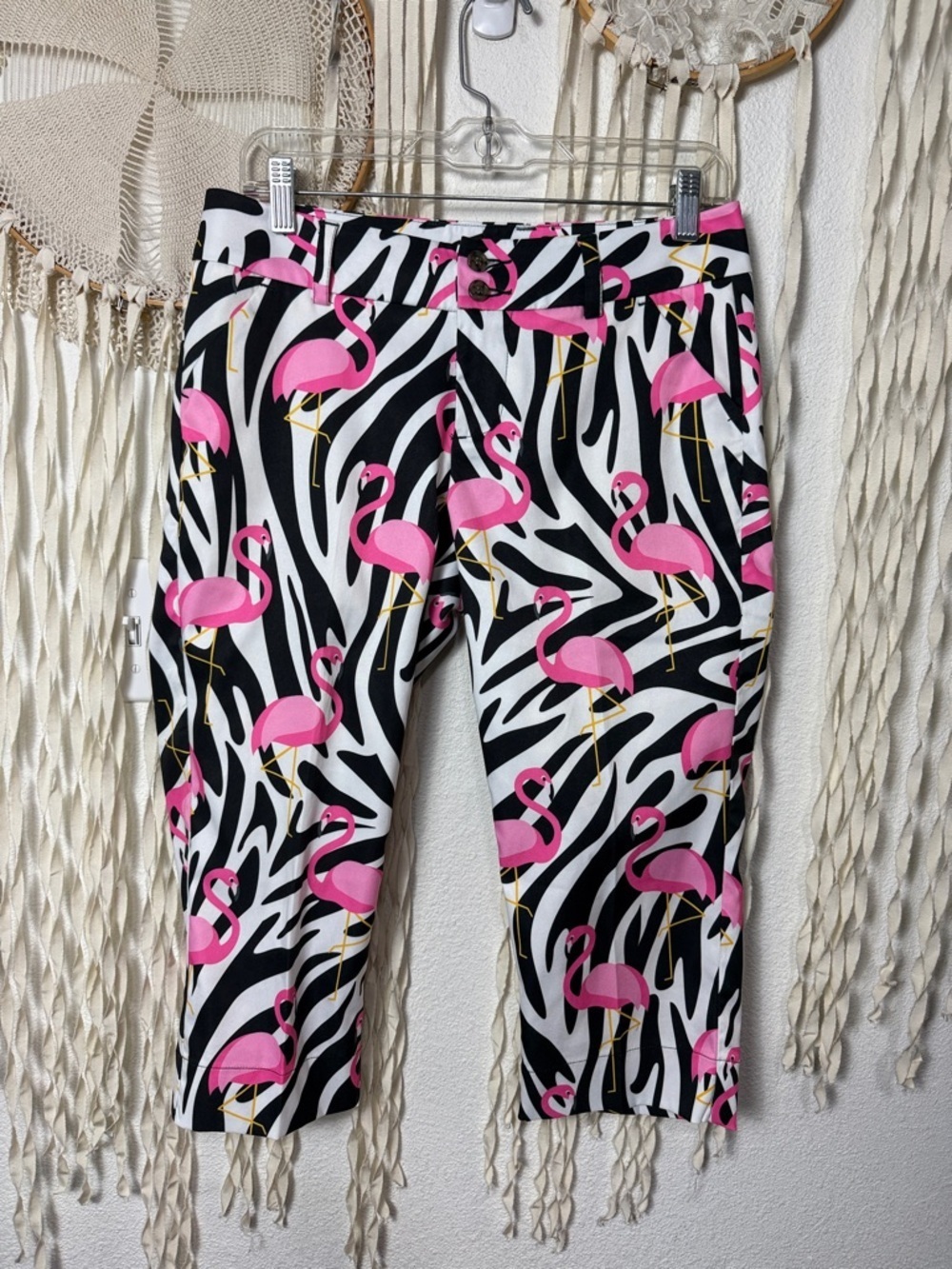 Loudmouth Ladies Flamingo Zebra Stripe Golf Pant Capri Size US4
